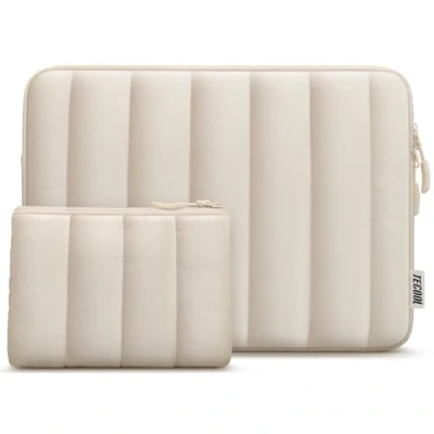 Abbildung von TECOOL 16 Zoll Laptop Tasche Hülle für MacBook Pro M4 M3 M2 M1(A3403 A3186 A2991 A2780 A2485 A2141) 2024 2023 2019,16 Notebook Lenovo HP Dell Asus Spritzfeste mit Zubehörtasche,Beige