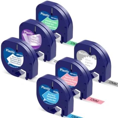 Abbildung von Markurlife Etikettenband Kompatibel mit DYMO Letratag Plastik 12mm x 4m Letra Tag XR LT 100H 100T QX50 2000 Bänder Transparant/Weiß/Silber/Blau/Rosa/Grün