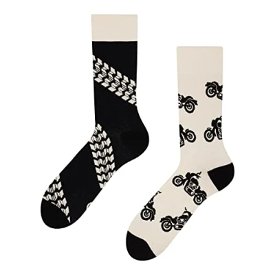 Abbildung von Dedoles Socken Unisex Damen Herren &amp; Kinder Baumwolle viele lustige Designs 1 Paar Geschenk links rechts verschieden, Farbe Schwarz, Motiv Motorrad, Gr. 43 46
