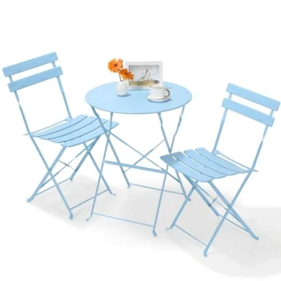 Abbildung von LIFERUN Bistro Set 3 Teilig Klappbar, Klapptisch mit 2X Gartenstuhl, Balkonmöbel für Kleinen Balkon, Outdoor Sitzgarnitur, Wetterfest, Garten und Blau
