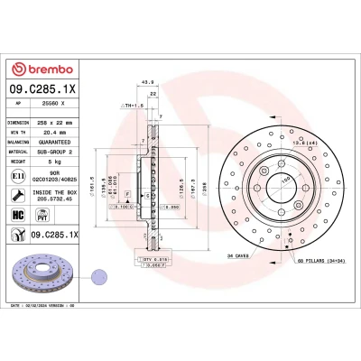 Abbildung von 2x BREMBO Bremsscheibe RENAULT: Clio 4 Schrägheck, V Twingo 3 DACIA: Sandero 2, I, LOGAN MCV 2 Xtra 09.C285.1X