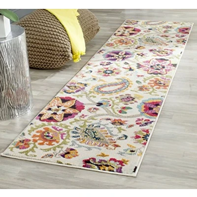 Abbildung von SAFAVIEH Boho Teppich für Wohnzimmer, Esszimmer, Schlafzimmer Monaco Collection, Kurzer Flor, Elfenbein und Multi, 66 X 244 cm