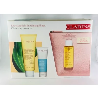 Abbildung von Clarins Cleansing Essentials Cream Hydrating Gentle Foaming Cleanser 125 Ml, Fresh Scrub 50 Toning Lotion Cosmetic Bag