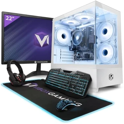 Abbildung von Vibox I 54 Gaming PC 22 Zoll Set Komplett Quad Core AMD Ryzen 3200G 4GHz Radeon Vega 8 16GB RAM 480GB SSD Windows 11 WiFi