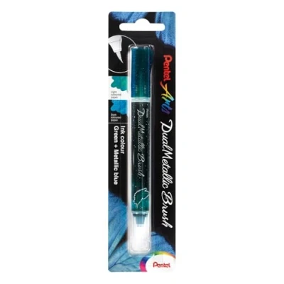 Abbildung von Pentel XGFH DDX Dual Metallic Brush Pinselstift, changierender Glitzertinte, grün/metallic blau, 1 Stück auf Blisterkarte