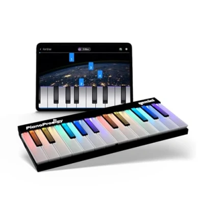 Abbildung von Gemini Sound PianoProdigy: GPP 101 24 Tasten beleuchtetes kabelloses MIDI Keyboard Für den Ton muss eine Verbindung zum iOS /Android Gerät hergestellt werden Erweiterbar, Bluetooth, tragbar