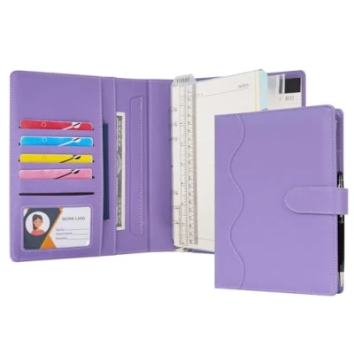 Abbildung von WASON Liniertes Tagebuch PU Leder A5 Nachfüllbares Papier Journal, Ringbuchordner Portfolio mit Schreibbrett Schreibblock Spiraltagebuch und Stift für Reise Geschäfts Schule Organizer (Lila)