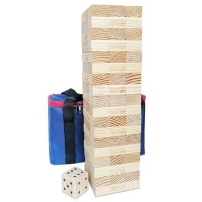Abbildung von JacMok Tumble Tower Spiel Holz Toppling Blocks Spielzeug mit Tragetasche (54 Stück Large Würfeln)