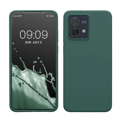 Abbildung von kwmobile Hülle kompatibel mit Motorola Moto G84 5G Silikon Handy Case Handyhülle weiche Oberfläche kabelloses Laden Tannengrün