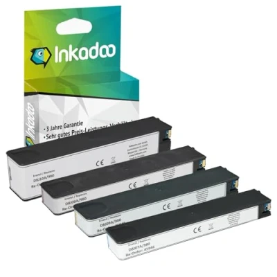 Abbildung von Inkadoo Tinte für HP D8J10A / 980 Multipack Kompatibel OfficeJet Enterprise Color X 555 dn, Flow 585 ca. 29.800 Seiten Tintenpatrone, Druckerpatrone, Patronen, Druckertinte