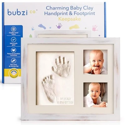 Abbildung von Bubzi Co Handabdruck Fußabdruck Baby Fotorahmen Set für Neugeborene Mädchen Jungen, Gerahmte Bilder Geschenk, Fotoalbum Baby, Andenkenbox, Wanddekoration Zimmer Kinderzimmer (White Wash)