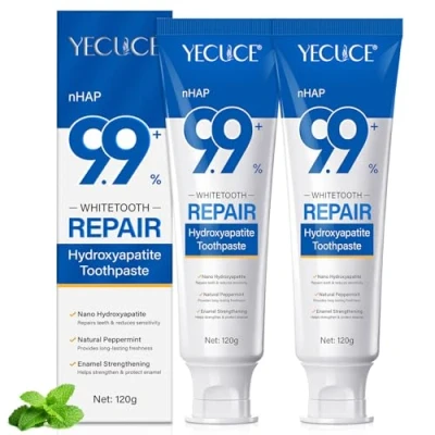 Abbildung von 2PCS Hydroxylapatit Zahnpasta zur Reparatur Zahnschmelzes und Stärkung Zähne, Nano Remineralisierung Zahnpasta, Fluoridfreie, sanft aufhellende Zahncreme für empfindliche Minze