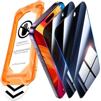 Abbildung von UniqueMe für iPhone 14 Pro Max Panzerglas Sichtschutz [Full Screen Displayschutz] Schutzfolie Sichtschutzfür Schutzglas,Auto Installation,2 Stück