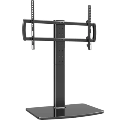 Abbildung von Universal schwenkbarer TV Ständer/Tischfuß Ständer 40 bis 86 Zoll TVs 110 Grad schwenkbar, 5 Stufen höhenverstellbars, hält zu 132lbs Bildschirme, HT04B 003P