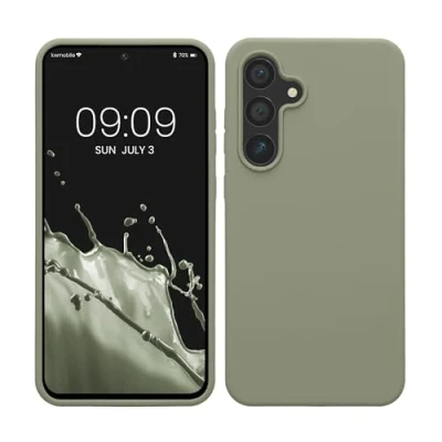 Abbildung von kwmobile Hülle kompatibel mit Samsung Galaxy S24 FE Silikon Handy Case Handyhülle weiche Oberfläche kabelloses Laden Graugrün