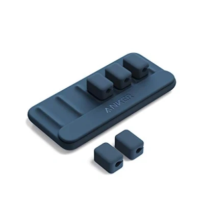 Abbildung von Anker Kabel Management, magnetische Kabelhalterung, Desktop Kabelbinder, 5 Clips für Lightning Kabel, USB C, Mikro Klebt auf Holz, Marmor, Metall und Glas (in Blau)