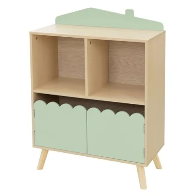 Abbildung von Joyz Kinderregal mit 3 Fächern, Bücherregal aus Holz, 60x30x82 cm, Grün Natur, Spielzeugregal Haus Design, Holzregal stehend für Kinder, Aufbewahrungsregal Kinderzimmer Möbel Standregal Kinderschrank
