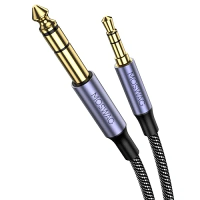 Abbildung von MOSWAG 6,35mm auf 3,5mm Kopfhörerkabel, 1/4 1/8 Kopfhörer Adapter TRS Stereo Audio Alloy Gehäuse und Nylongeflecht Kompatibel mit Gitarre, Klavier, Verstärker, Mischpult