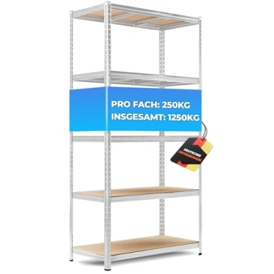 Abbildung von ALL Premium Schwerlastregal 200x100x50cm Silber Bis 1250 kg belastbar, höhenverstellbar, Stecksystem, ideal für Lager, Garage &amp; Keller