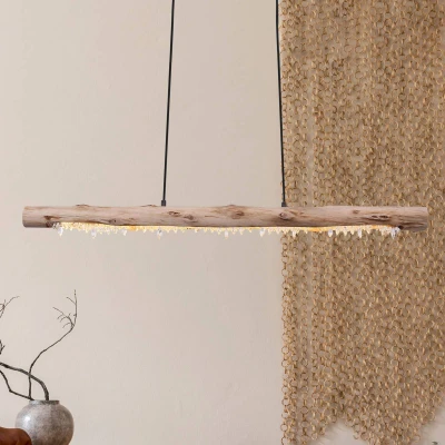 Abbildung von Globo Hängeleuchte LED Esszimmer Pendelleuchte Wohnzimmer Hängelampe, dimmbar, Acrylkristalle, Kristalle, Holz, fest integriert, Warmweiß, Pendellampe, Schlafzimmer, Küche, Flur