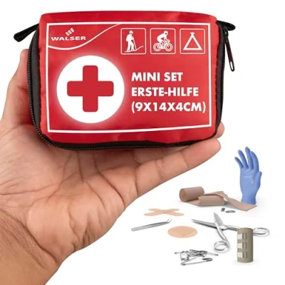 Abbildung von WALSER Premium Mini Erste Hilfe Set 2025, wasserfestes Notfall Outdoor/Camping/Fahrrad, 31 teiliges Reiseapotheke Set, kompaktes Outdoor, Verbandskasten First Aid Kit