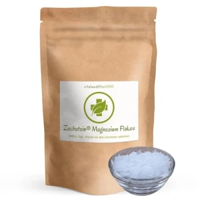 Abbildung von 1 kg Original Zechstein Inside Magnesium Flakes, Flocken aus dem Zechsteinmeer mit hohem Magnesiumchlorid Gehalt zur Herstellung von Fußbad/Vollbad/Magnesiumöl