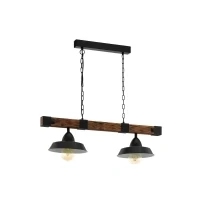 Abbildung von Eglo 49684 Pendelleuchte OLDBURY Stahl schwarz, Holz braun rustikal E27 2X40W L:86cm B:26cm H:110cm dimmbar