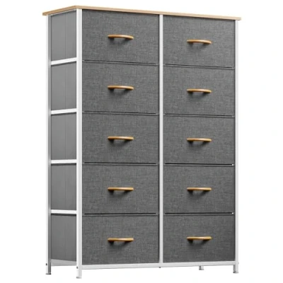 Abbildung von YITAHOME Kommode,Kommode mit 10 Schubladen,Schrank,Stoffschubladen Griffen,Kommodenschrank Stabiler Stahlrahmen,Dauerhaft,Grau