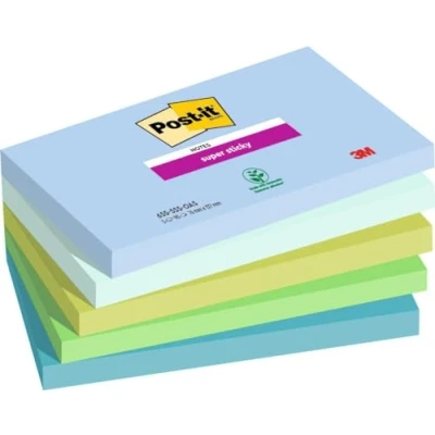 Abbildung von Post it Super Sticky Notes Oasis Collection, Packung mit 5 Blöcken, 90 Blatt pro Block, 76 mm x 127 mm, Blau, Grün Extra stark klebende Notizzettel für Notizen, To Do Listen und Erinnerungen