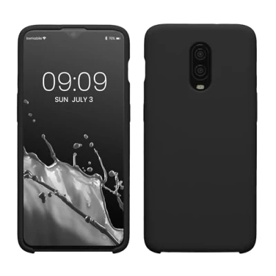 Abbildung von kwmobile Hülle kompatibel mit OnePlus 6T Silikon Handy Case Handyhülle weiche Oberfläche kabelloses Laden Schwarz matt
