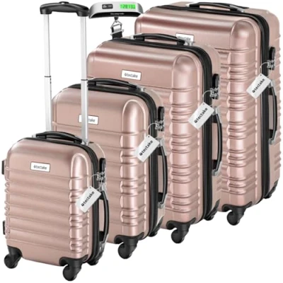 Abbildung von tectake Trolley Hartschalenkoffer Set, 4 Rollen, teilig aus robustem ABS Kunststoff inkl. Kofferwaage und anhänger