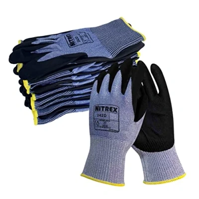 Abbildung von NITREX Unigloves 242D Wiederverwendbare Handschuhe mit PU Nitril Handflächenbeschichtung, NitreGuard Technologie und schnittfestem Innenfutter, blau/schwarz