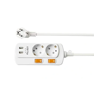 Abbildung von NEUVIELE 2 Fach Steckdosenleiste mit USB Schalter Steckerleiste Überstromschutz Mehrfachsteckdose Steckdosen Verteiler 3300W 250V/16A Weiß