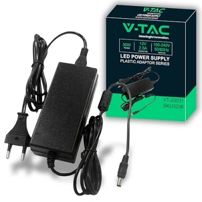 Abbildung von V TAC Netzteil Adapter 12V 30W 2,5A für Kameras, LED Streifen, Modem Transformator Netzadapter Bildschirme und Elektronische Geräte Eingang AC 100 240V Euro Stecker