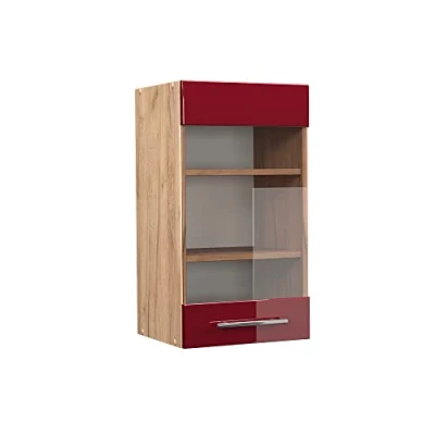 Abbildung von Vicco Glashängeschrank Fame Line, Bordeaux Hochglanz/Goldkraft Eiche, 40 cm