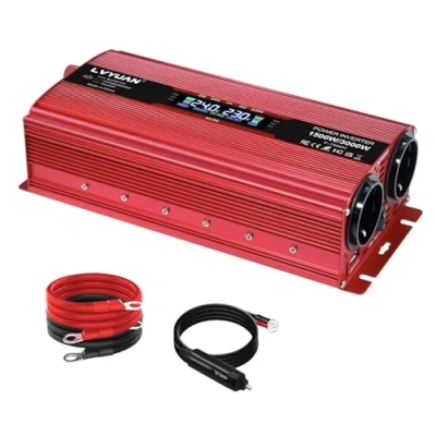 Abbildung von LVYUAN Spannungswandler 24V 230V 1500W/ 3000W Wechselrichter mitLCD Bildschirm, 3 Erinnerungsleuchten, 2 EU Steckdose, Lüfter und 5V USB Anschlüsse inkl Kfz Zigarettenanzünder Stecker
