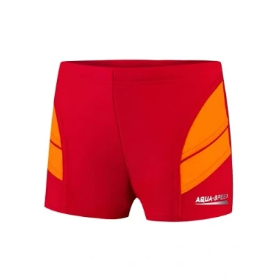Abbildung von Aqua Speed Kinder Jungen Badehose kurz + gratis eBook Boxer Schwimmhose UV Badebekleidung Junge Kinderbademode 31. Rot Orange Gr. 104 Andy