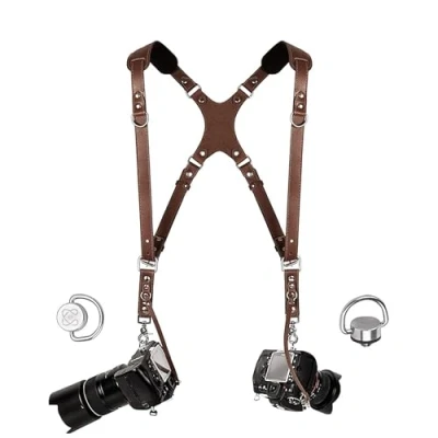 Abbildung von C Coiro Kamera Zubehör Slim Dual Harness Zwei Kameras Schulterriemen aus Leder, Braun, Einstellbar
