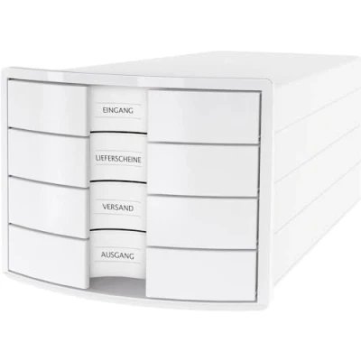 Abbildung von HAN Schubladenbox IMPULS 2.0 mit 4 geschlossenen Schubladen für DIN A4/C4 inkl. Beschriftungsschilder, Auszugsperre, möbelschonende Gummifüße, Design in premium Qualität, 1012 12, weiß