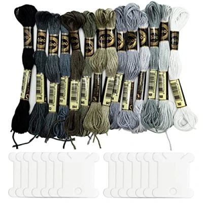 Abbildung von 14 Skeins Stickgarn Halloween Gradient Grau Kreuzstich Fäden Freundschaftsarmbänder Floss mit Garnspulen