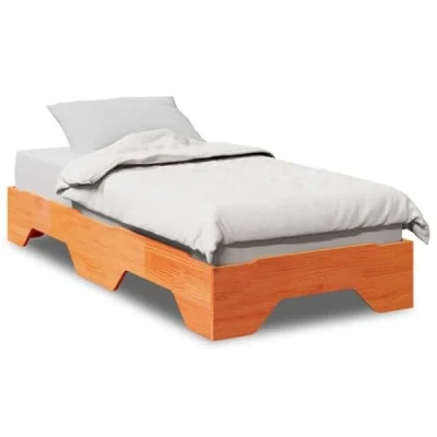 Abbildung von vidaXL Massivholzbett ohne Matratze Stapelbar Wachsbraun 80x200 cm, Bettrahmen, Bett, stapelbares Einzelbett, Stapelbett