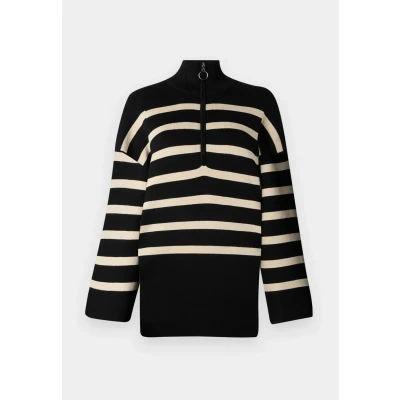 Abbildung von Object Objester L S ZIP NOOS Strickpullover, Damen, Größe: Small, Blackstripes/sandshell