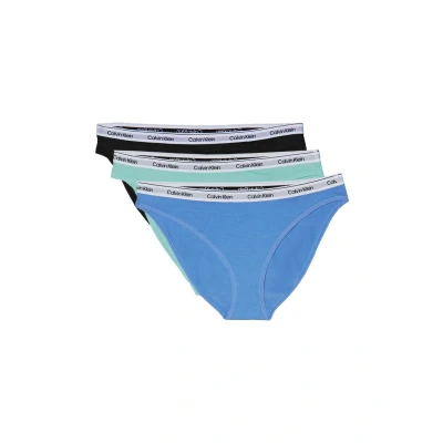 Abbildung von Calvin Klein Underwear Modern LOGO 3 PACK Slip, Damen, Größe: Large, Sterling blue/black/glacier