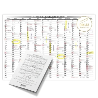 Abbildung von TOBJA Wandkalender 2025 in DIN A3, Jahreskalender Büro Kalender Feiertagen Jahresplaner 30 x 42 cm