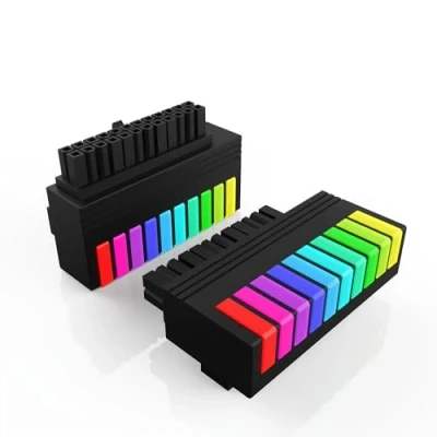 Abbildung von Regenbogen ARGB ATX 24 Pin 90 Grad Stromversorgungsadapter RGB Stromadapter für PC Motherboard Buchse zu Stecker Stromanschluss Netzteile