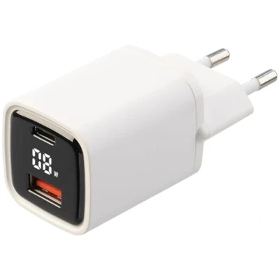 Abbildung von revolt Ladegerät Handy: 2 Port USB Netzteil mit A &amp; C, QC 3.0, PD und Display, 33 Watt (intelligentes Ladegerät, iPhone, Messgerät)