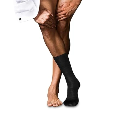 Abbildung von FALKE Herren Socken Highshine Seide Baumwolle gemustert 1 Paar, Schwarz (Black 3000), 45 46