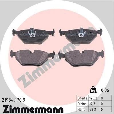 Abbildung von ZIMMERMANN 21934.170.9 Bremsbelagsatz für Verschleißwarnanzeiger vorbereitet Foto entspricht Lieferumfang BMW: 3 Coupe, Z4 Limousine