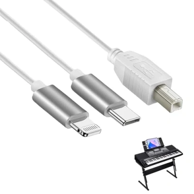 Abbildung von 2 in1 USB C auf B Midi Kabel, 1m OTG Kabel Typ Druckerkabel für Iphone, IOS, Controller Audio Interface Tastatur Elektronischem Musikinstrument Keyboard(Weiß)
