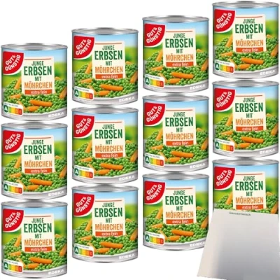 Abbildung von Gut&amp;Günstig Junge Erbsen mit Möhrchen extra fein 12er Pack (12x800g Dose) + usy Block